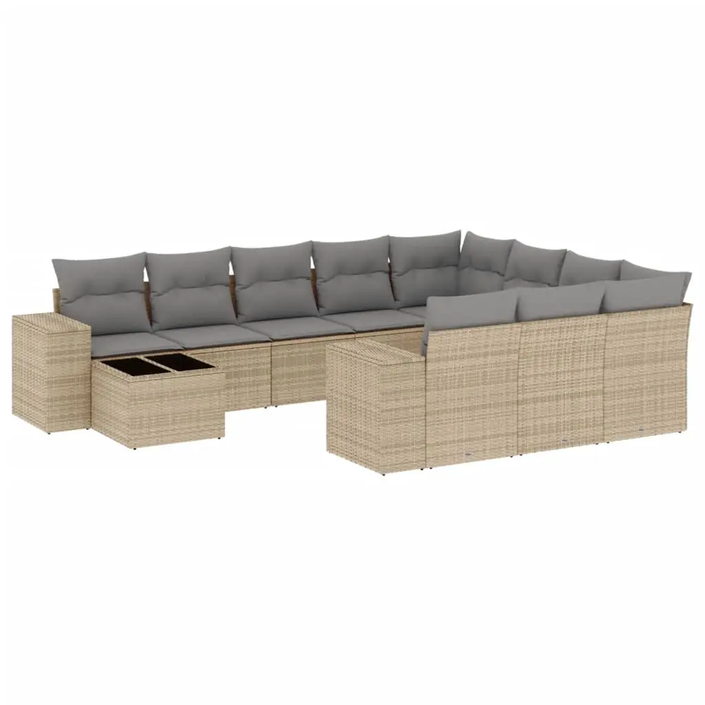 11 Piece Garden Sofa Set with Cushions Beige Poly Rattan 3223128 - Furniture