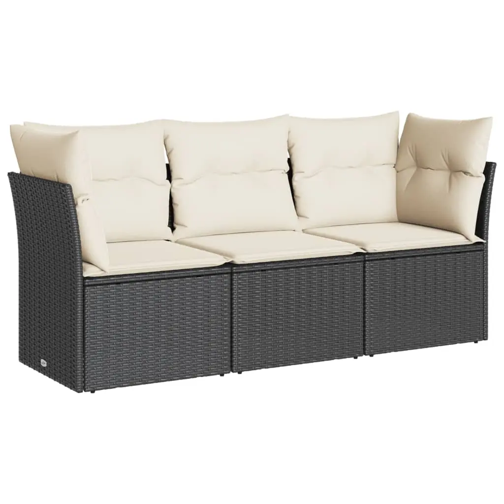 3 Piece Garden Sofa Set with Cushions Black Poly Rattan 3217206 - Furniture