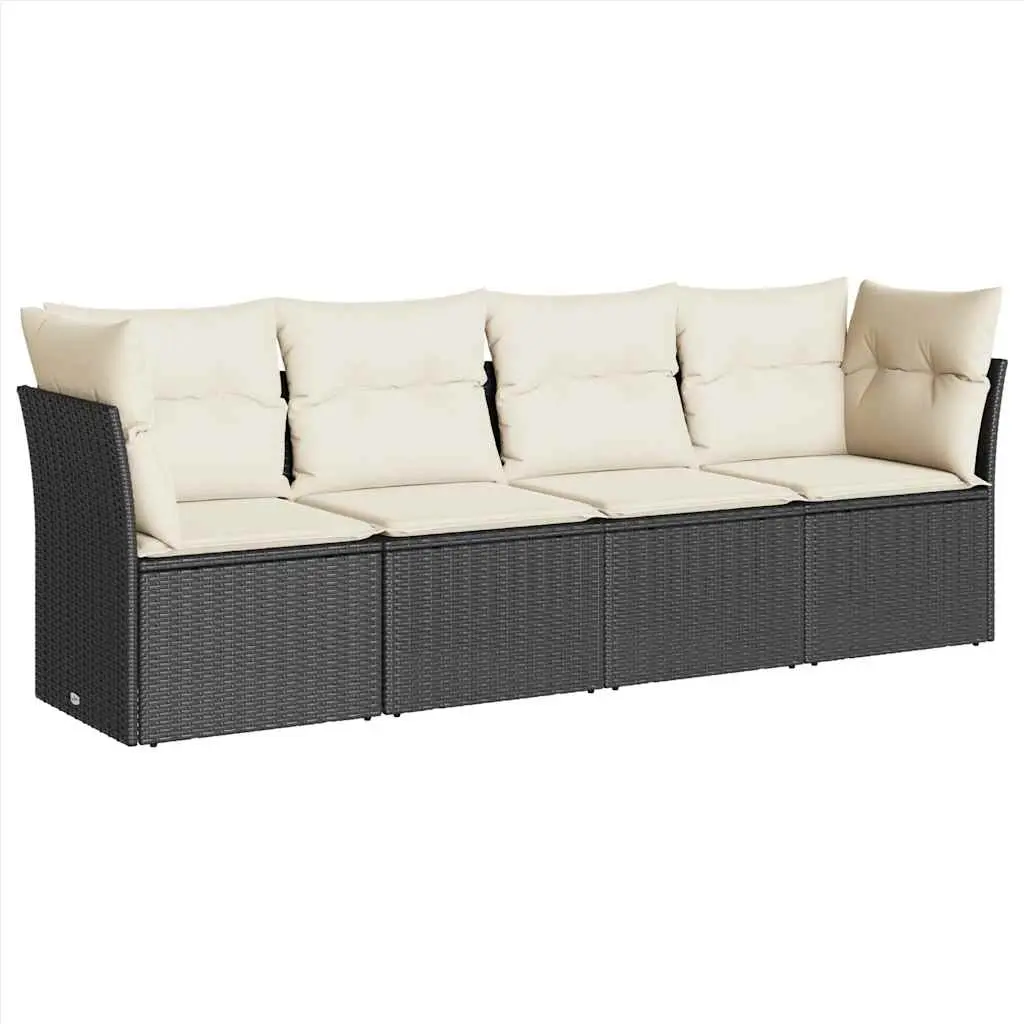 4 Piece Garden Sofa Set with Cushions Black Poly Rattan 3217226 - Furniture