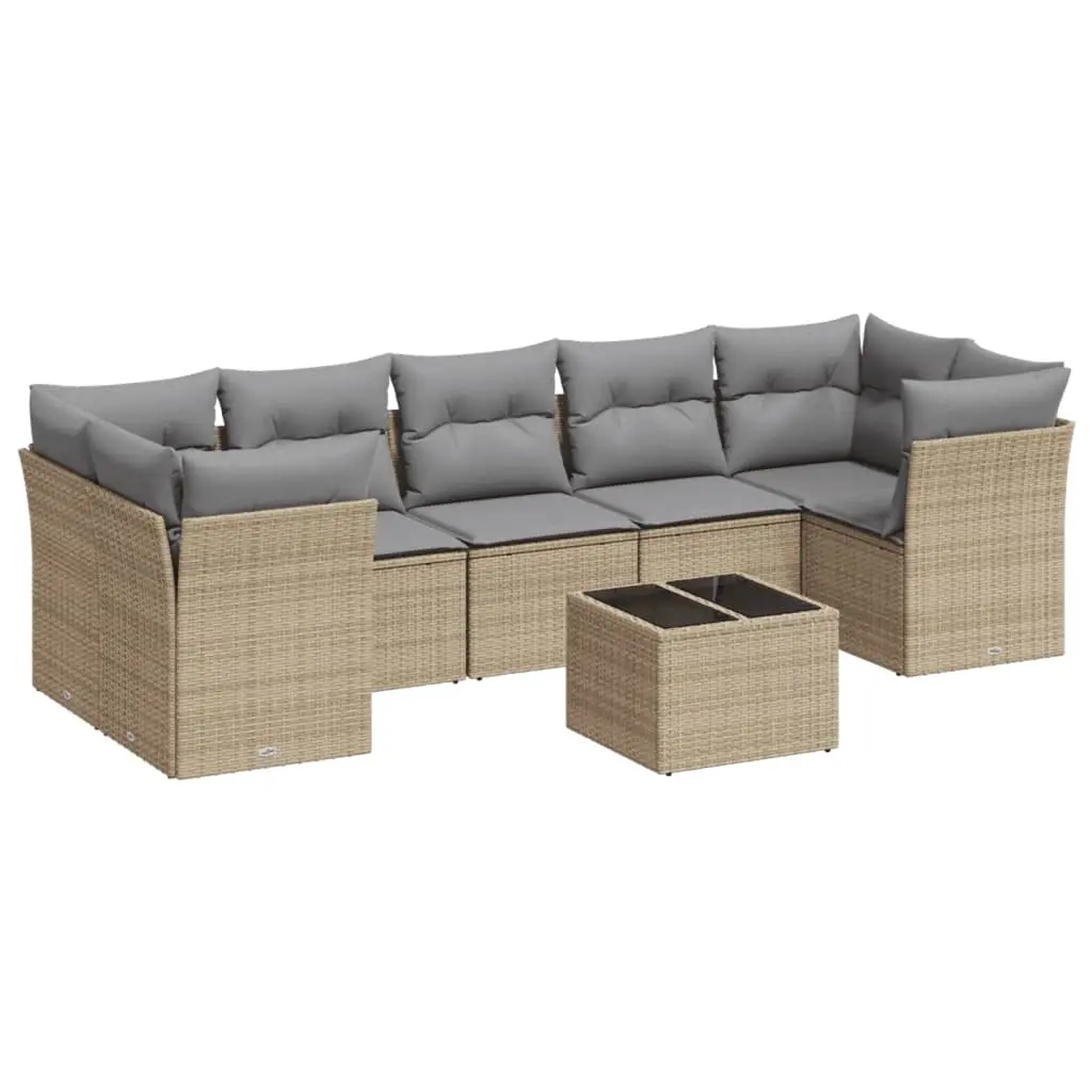 8 Piece Garden Sofa Set with Cushions Beige Poly Rattan 3217289 - Furniture