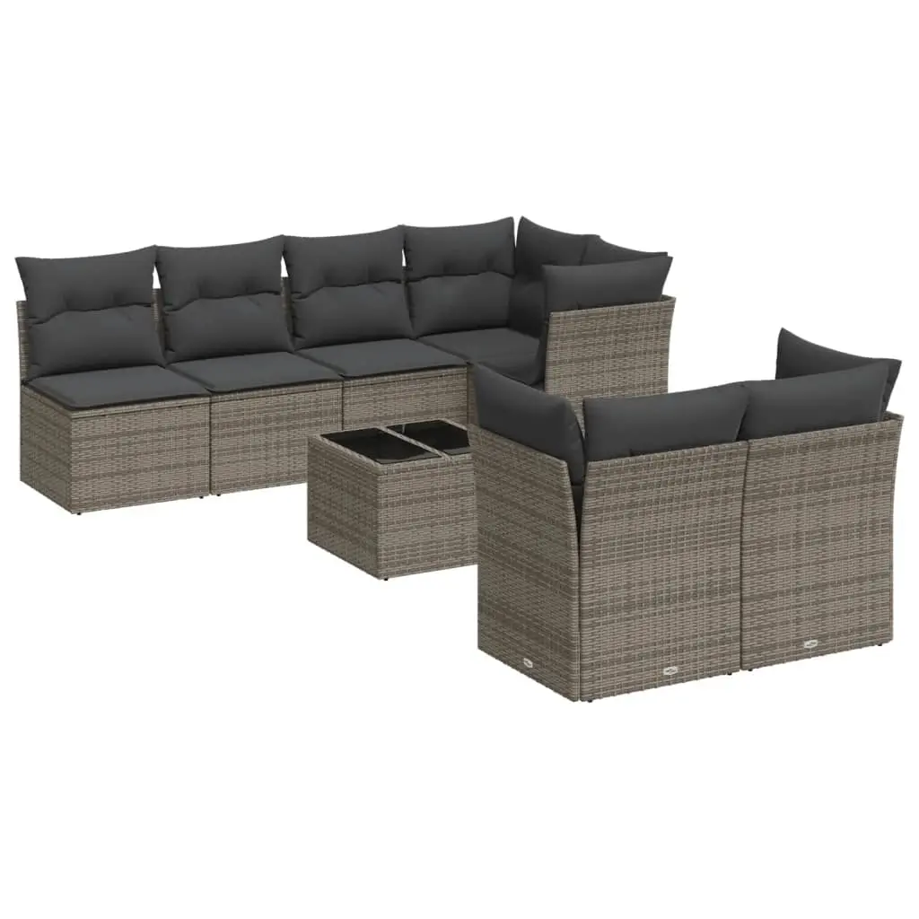 8 Piece Garden Sofa Set with Cushions Grey Poly Rattan 3217300 - Furniture