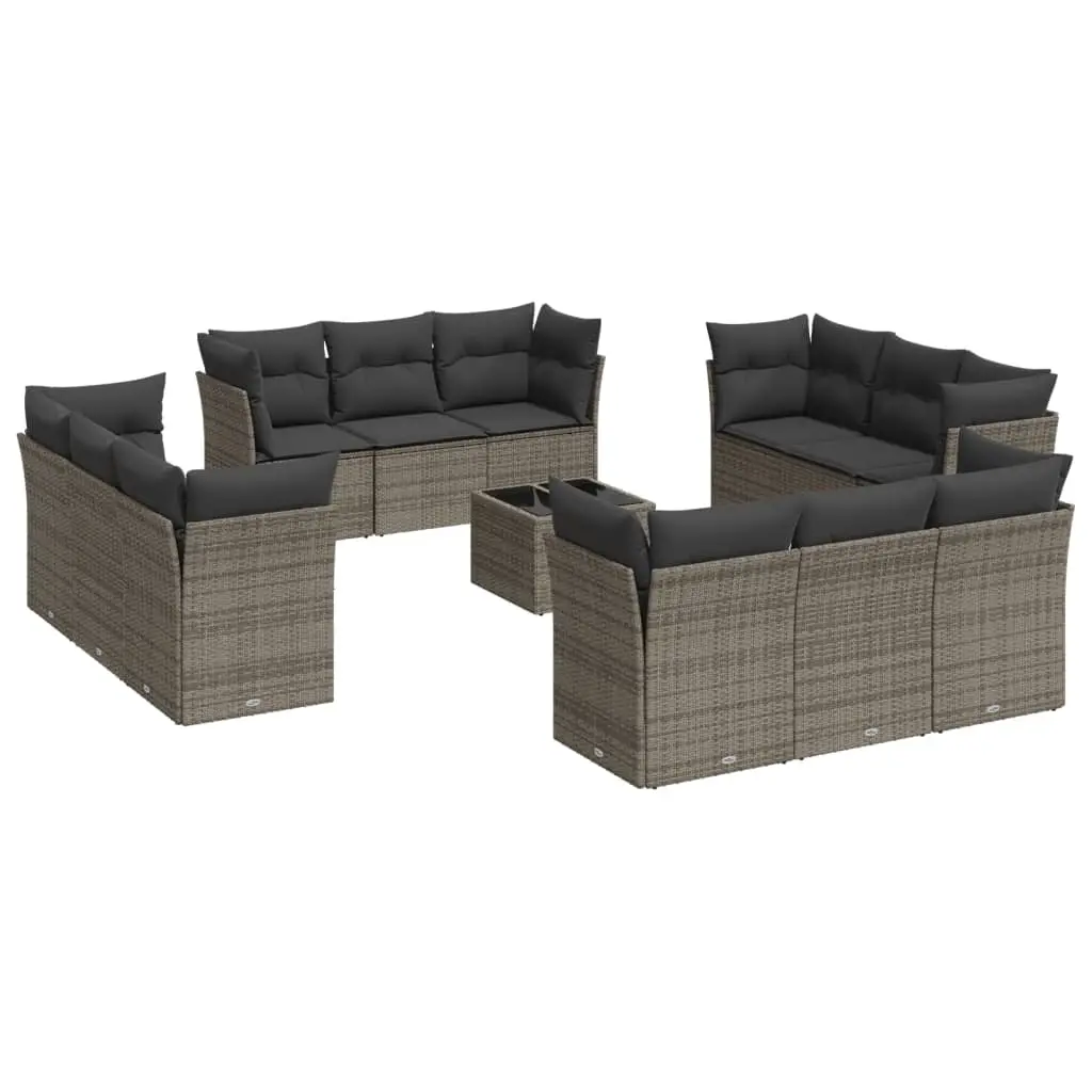 13 Piece Garden Sofa Set with Cushions Grey Poly Rattan 3217340 - Furniture
