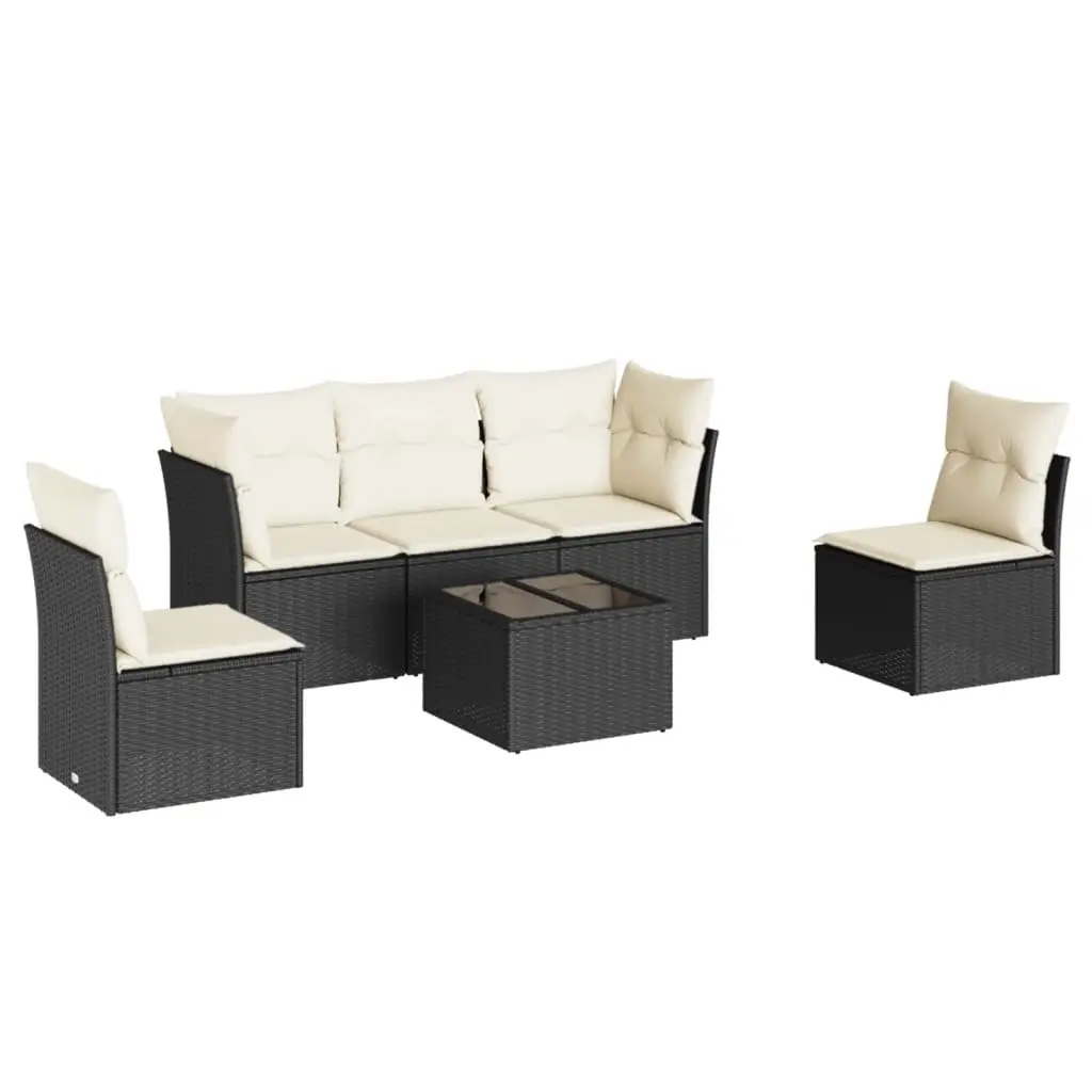 6 Piece Garden Sofa Set with Cushions Black Poly Rattan 3217356 - Furniture