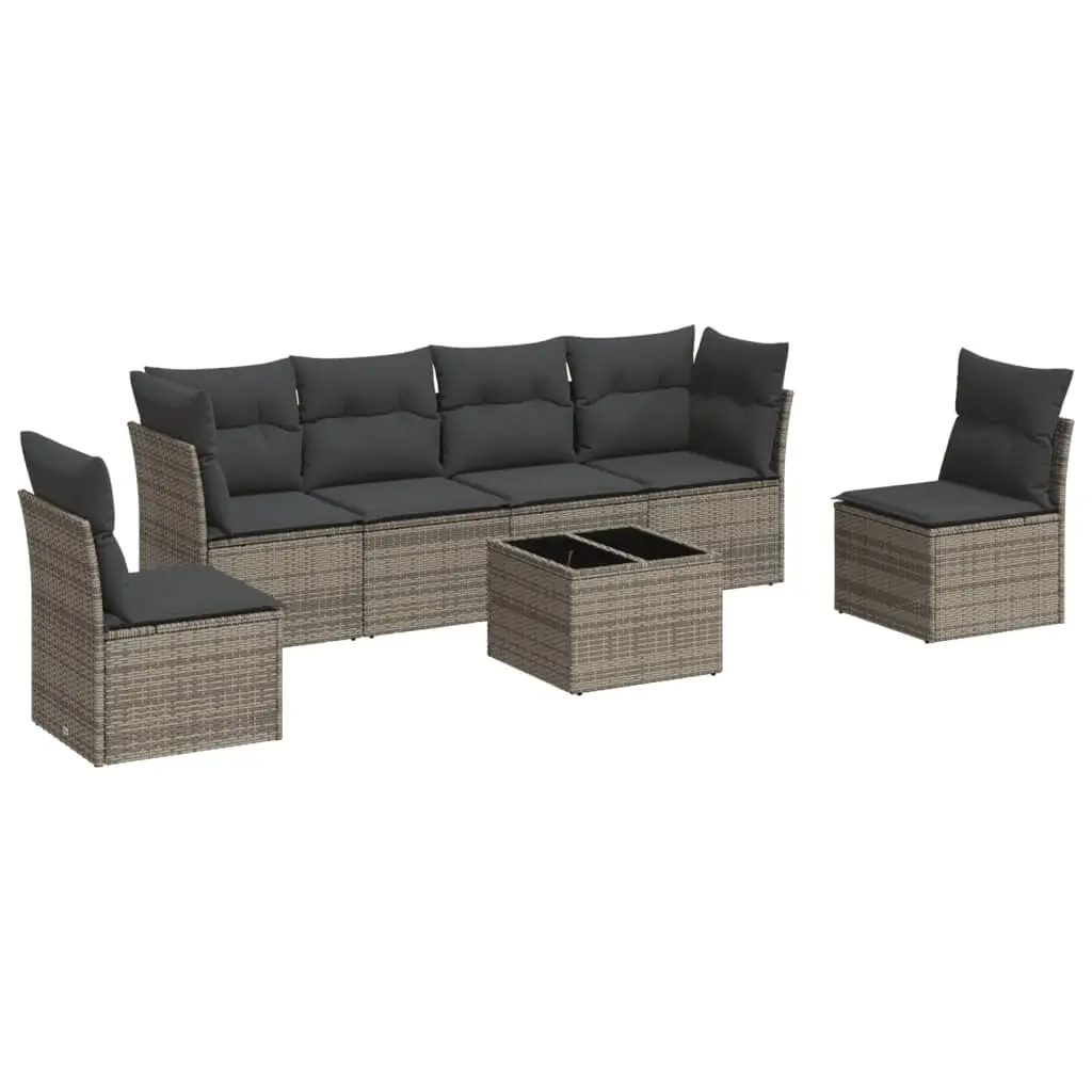7 Piece Garden Sofa Set with Cushions Grey Poly Rattan 3217380 - Furniture