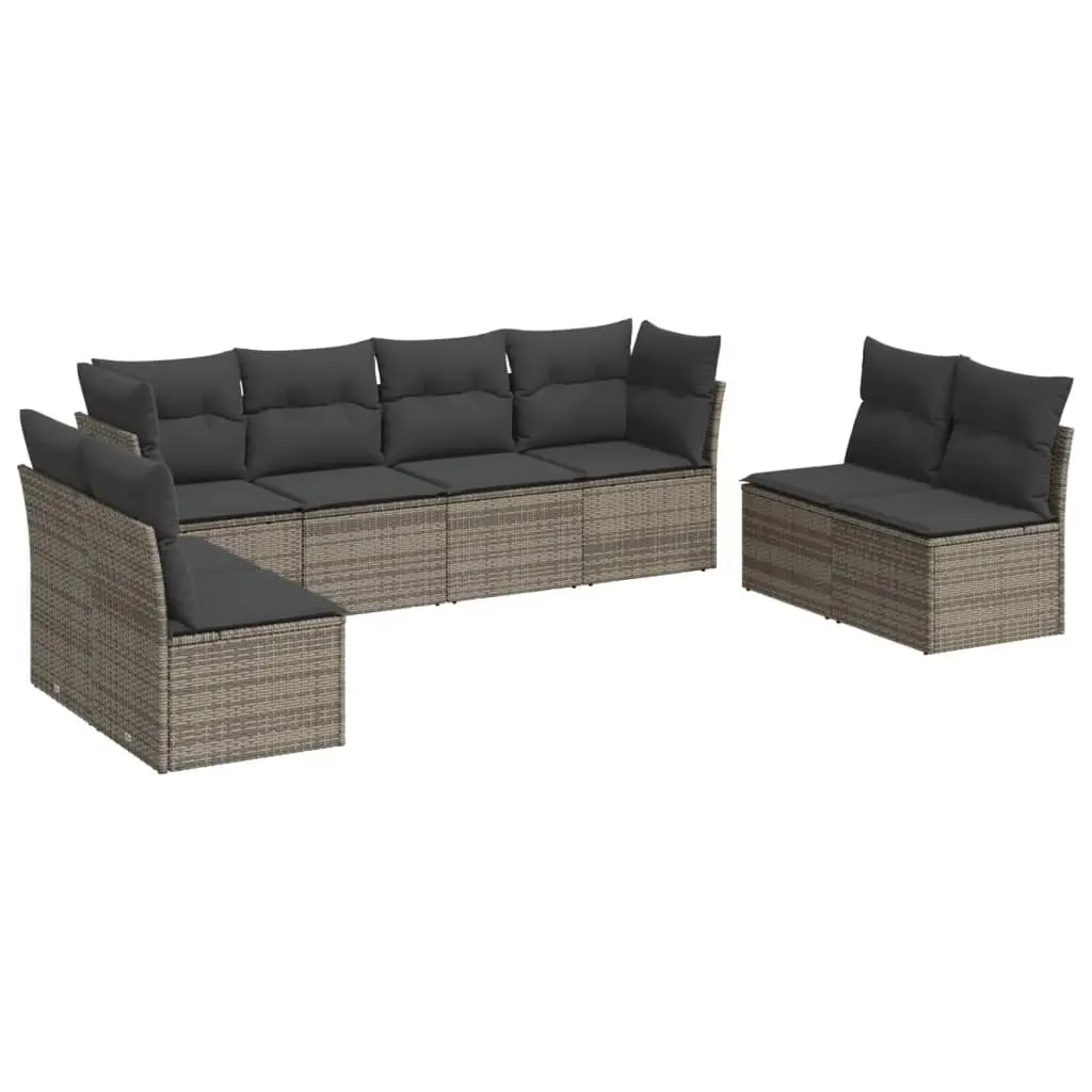 8 Piece Garden Sofa Set with Cushions Grey Poly Rattan 3217450 - Furniture