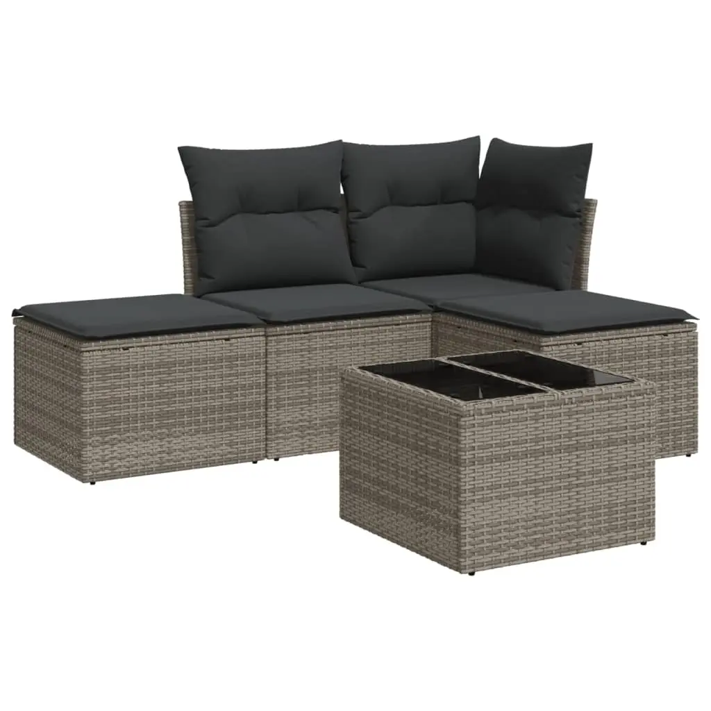 5 Piece Garden Sofa Set with Cushions Grey Poly Rattan 3217490 - Furniture