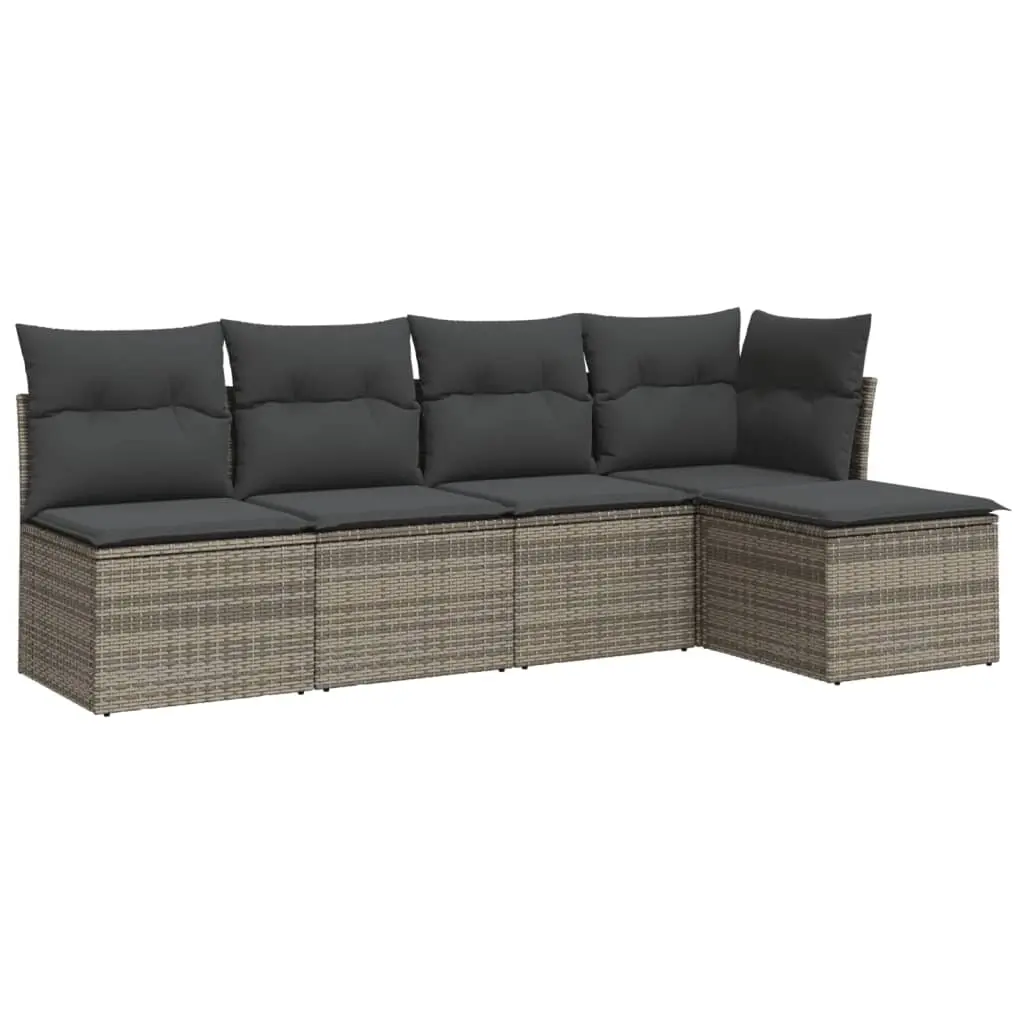 5 Piece Garden Sofa Set with Cushions Grey Poly Rattan 3217520 - Furniture