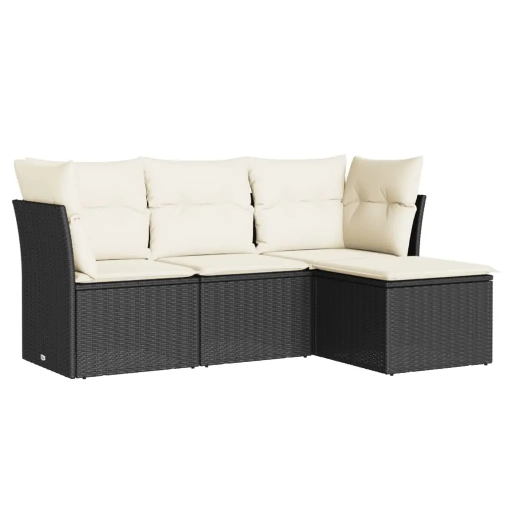4 Piece Garden Sofa Set with Cushions Black Poly Rattan 3217536 - Furniture