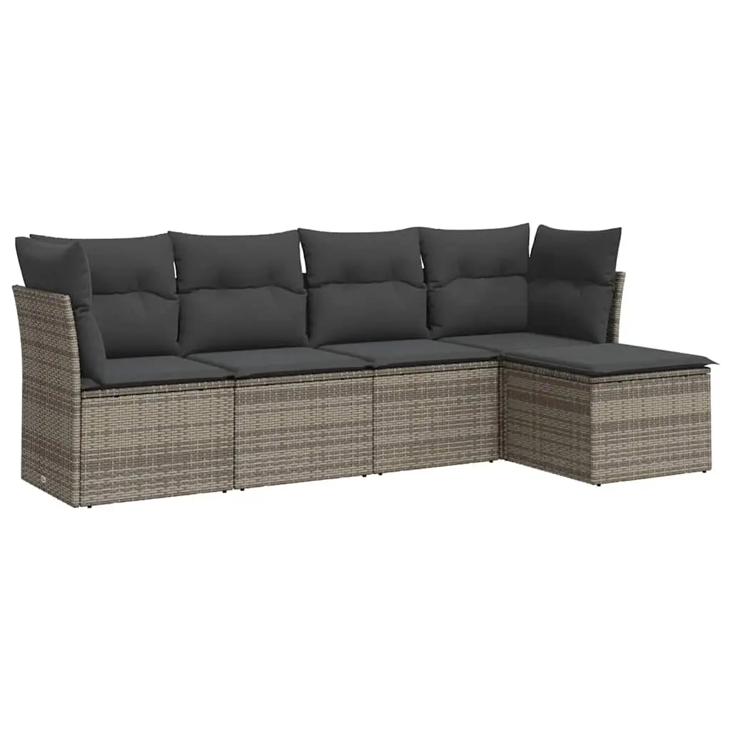 5 Piece Garden Sofa Set with Cushions Grey Poly Rattan 3217560 - Furniture