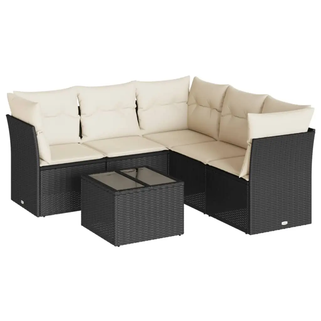 6 Piece Garden Sofa Set with Cushions Black Poly Rattan 3217626 - Furniture