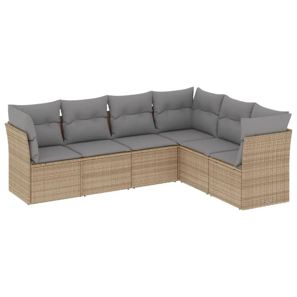 6 Piece Garden Sofa Set with Cushions Beige Poly Rattan 3217679 - Furniture