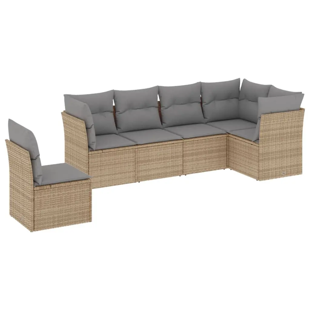 6 Piece Garden Sofa Set with Cushions Beige Poly Rattan 3217699 - Furniture