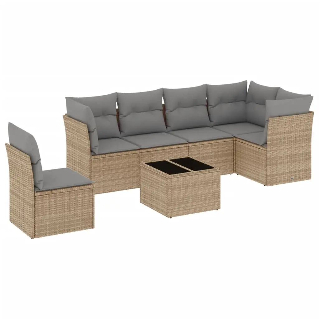 7 Piece Garden Sofa Set with Cushions Beige Poly Rattan 3217709 - Up to 65% off Outdoor Furniture