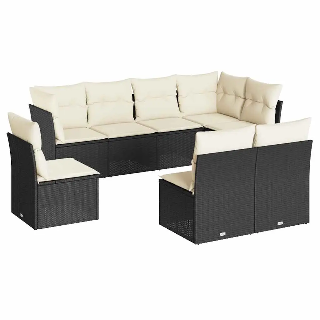 8 Piece Garden Sofa Set with Cushions Black Poly Rattan 3217756 - Furniture