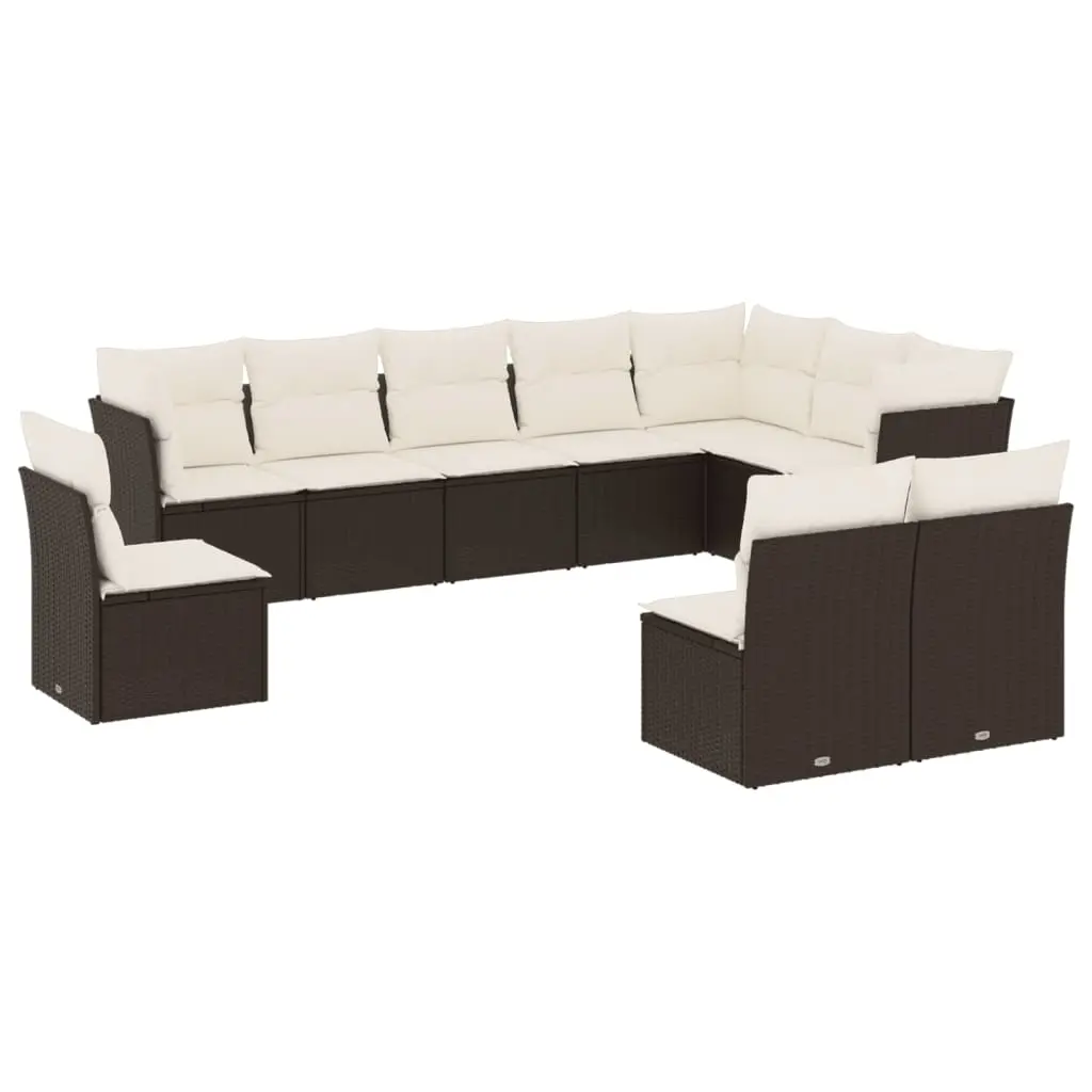 10 Piece Garden Sofa Set with Cushions Black Poly Rattan 3217796 - Furniture