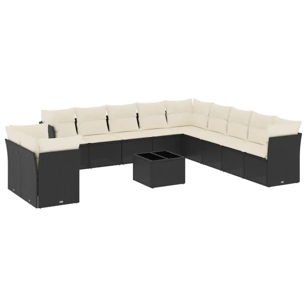 12 Piece Garden Sofa Set with Cushions Black Poly Rattan 3217886 - Furniture