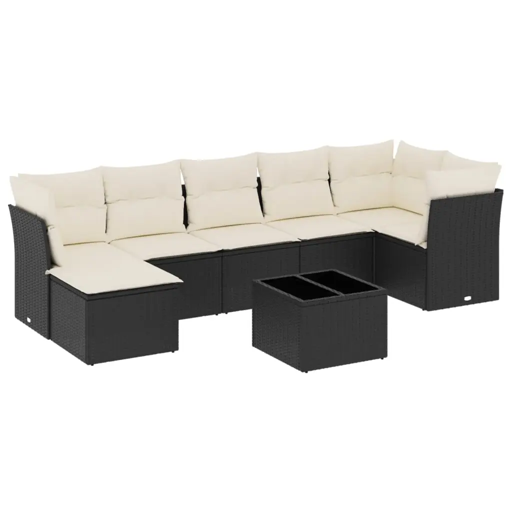 8 Piece Garden Sofa Set with Cushions Black Poly Rattan 3217976 - Furniture