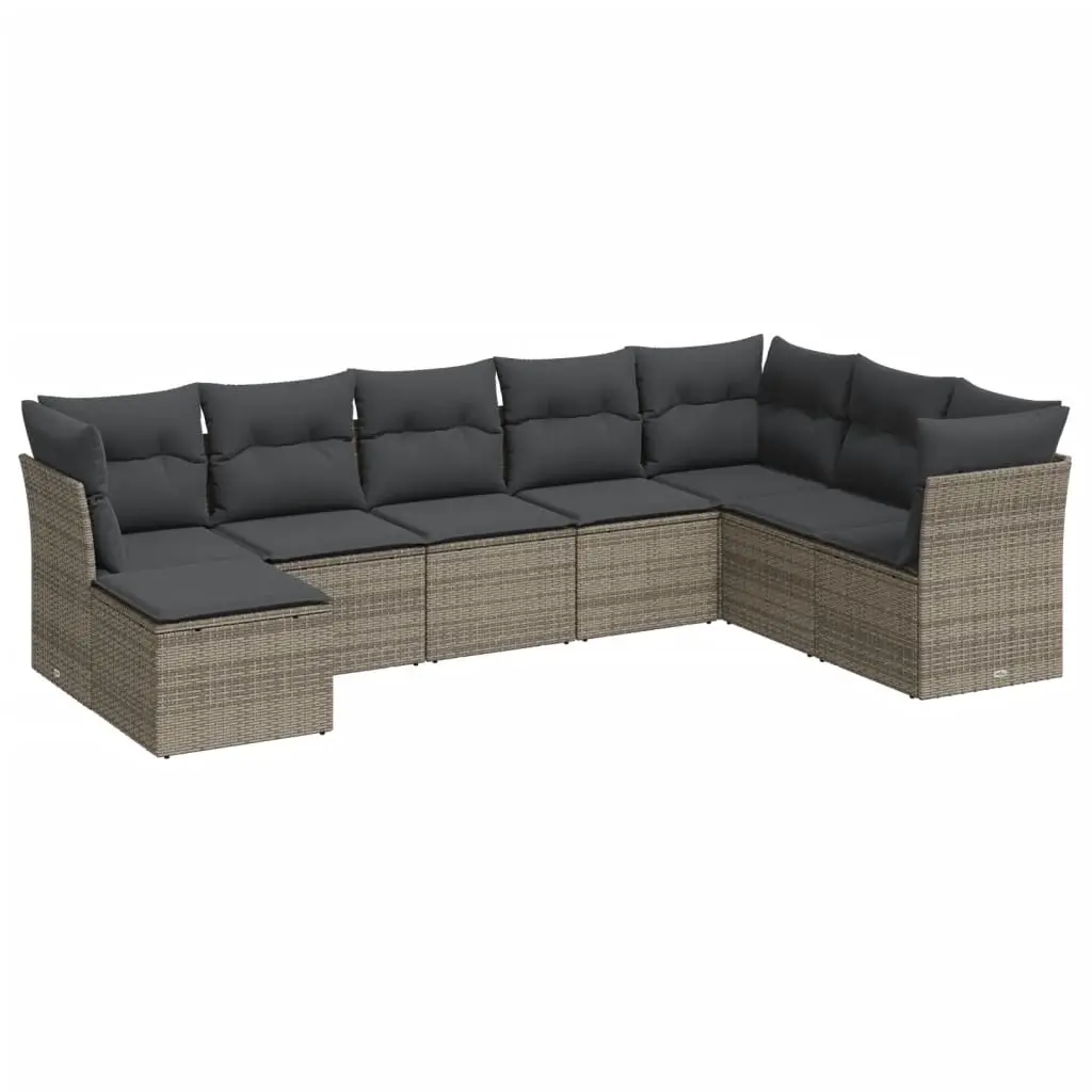 8 Piece Garden Sofa Set with Cushions Grey Poly Rattan 3218050 - Furniture