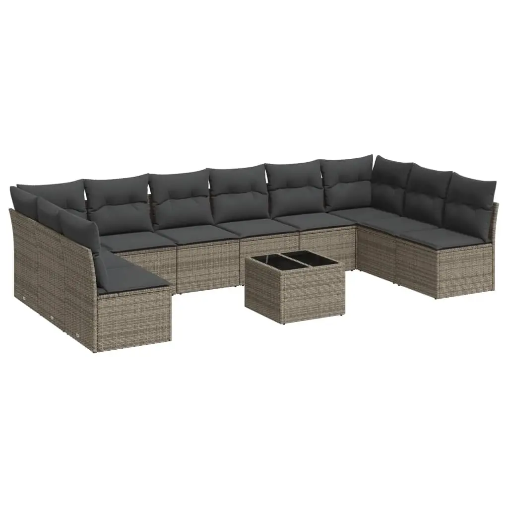 11 Piece Garden Sofa Set with Cushions Grey Poly Rattan 3218100 - Furniture