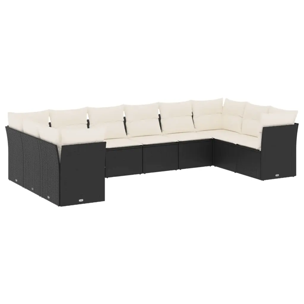10 Piece Garden Sofa Set with Cushions Black Poly Rattan 3218196 - Furniture