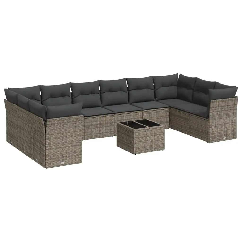 11 Piece Garden Sofa Set with Cushions Grey Poly Rattan 3218210 - Furniture