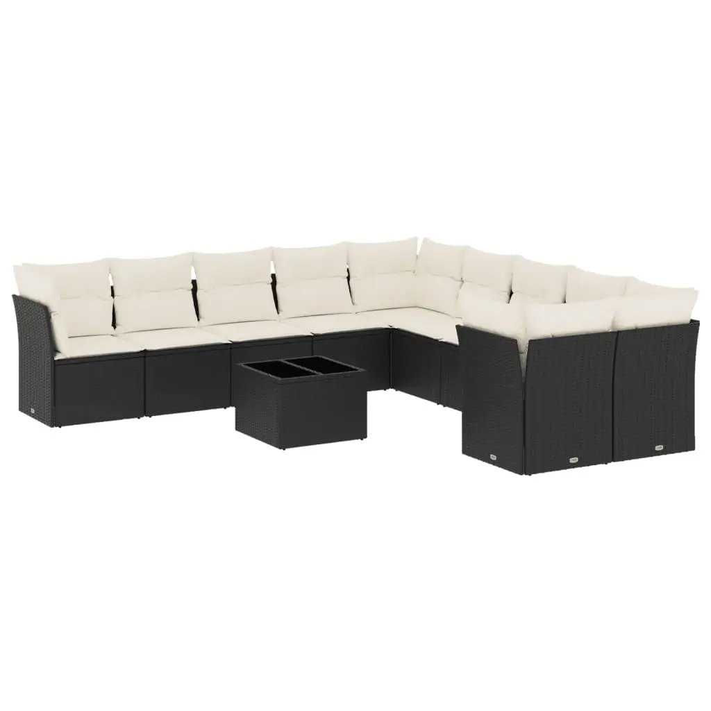 11 Piece Garden Sofa Set with Cushions Black Poly Rattan 3218246 - Furniture