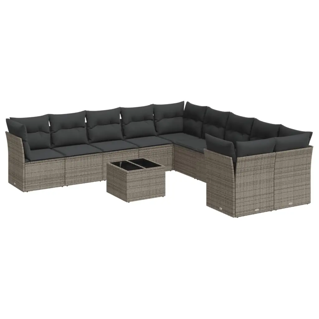 11 Piece Garden Sofa Set with Cushions Grey Poly Rattan 3218250 - Furniture