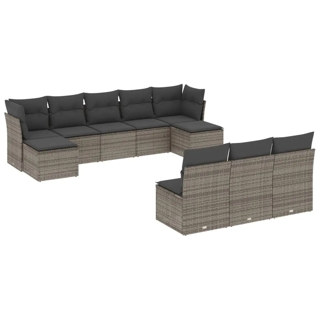 10 Piece Garden Sofa Set with Cushions Grey Poly Rattan 3218290 - Furniture