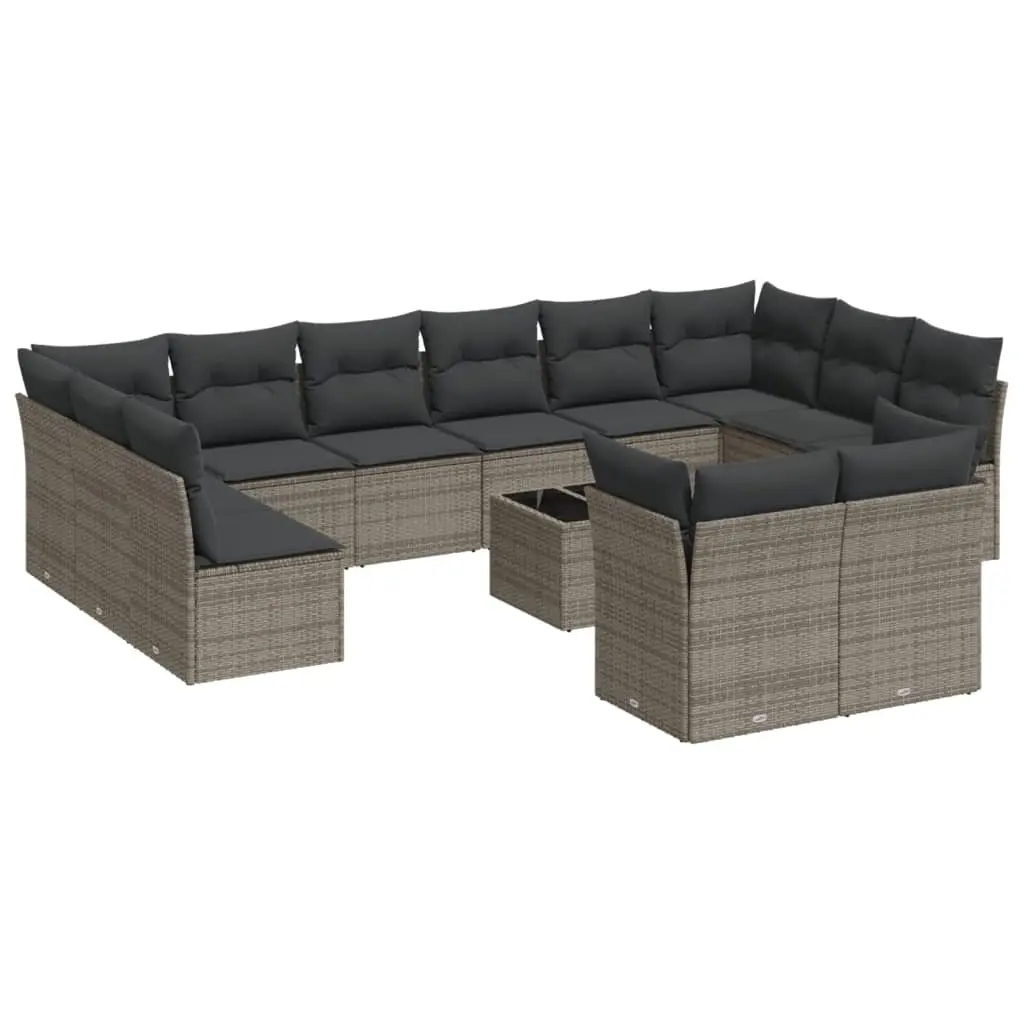 13 Piece Garden Sofa Set with Cushions Grey Poly Rattan 3218440 - Furniture