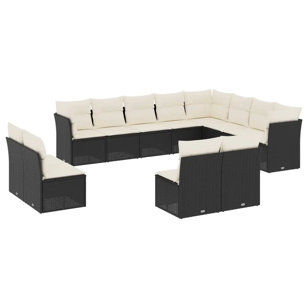 12 Piece Garden Sofa Set with Cushions Black Poly Rattan 3218466 - Furniture