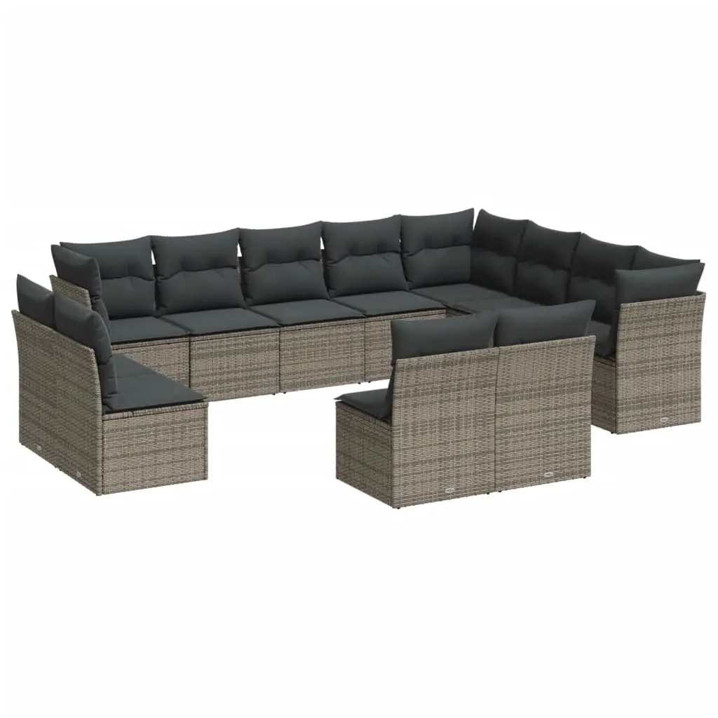 12 Piece Garden Sofa Set with Cushions Grey Poly Rattan 3218470 - Furniture