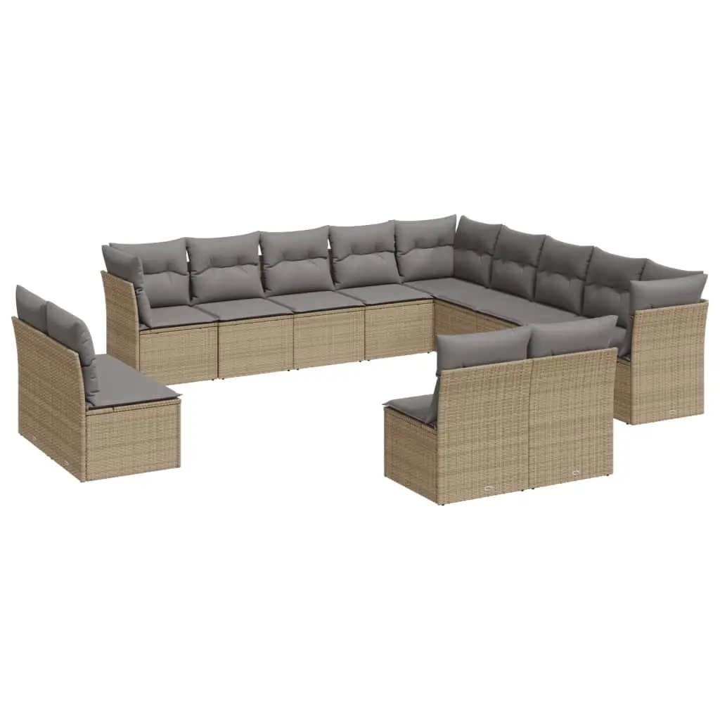 13 Piece Garden Sofa Set with Cushions Beige Poly Rattan 3218489 - Furniture