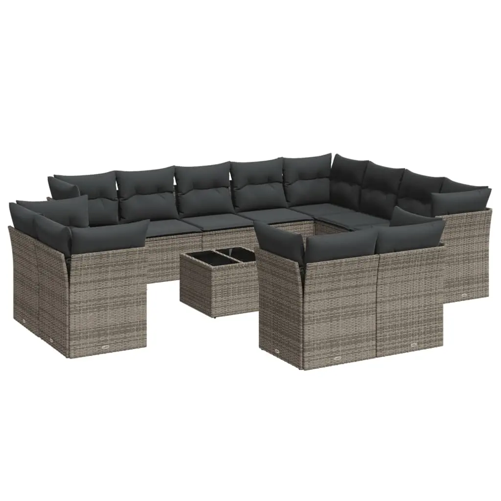 13 Piece Garden Sofa Set with Cushions Grey Poly Rattan 3218540 - Furniture