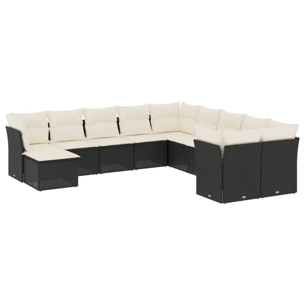 11 Piece Garden Sofa Set with Cushions Black Poly Rattan 3218606 - Furniture