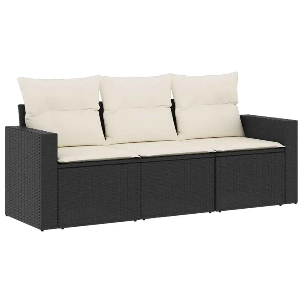 3 Piece Garden Sofa Set with Cushions Black Poly Rattan 3218646 - Furniture
