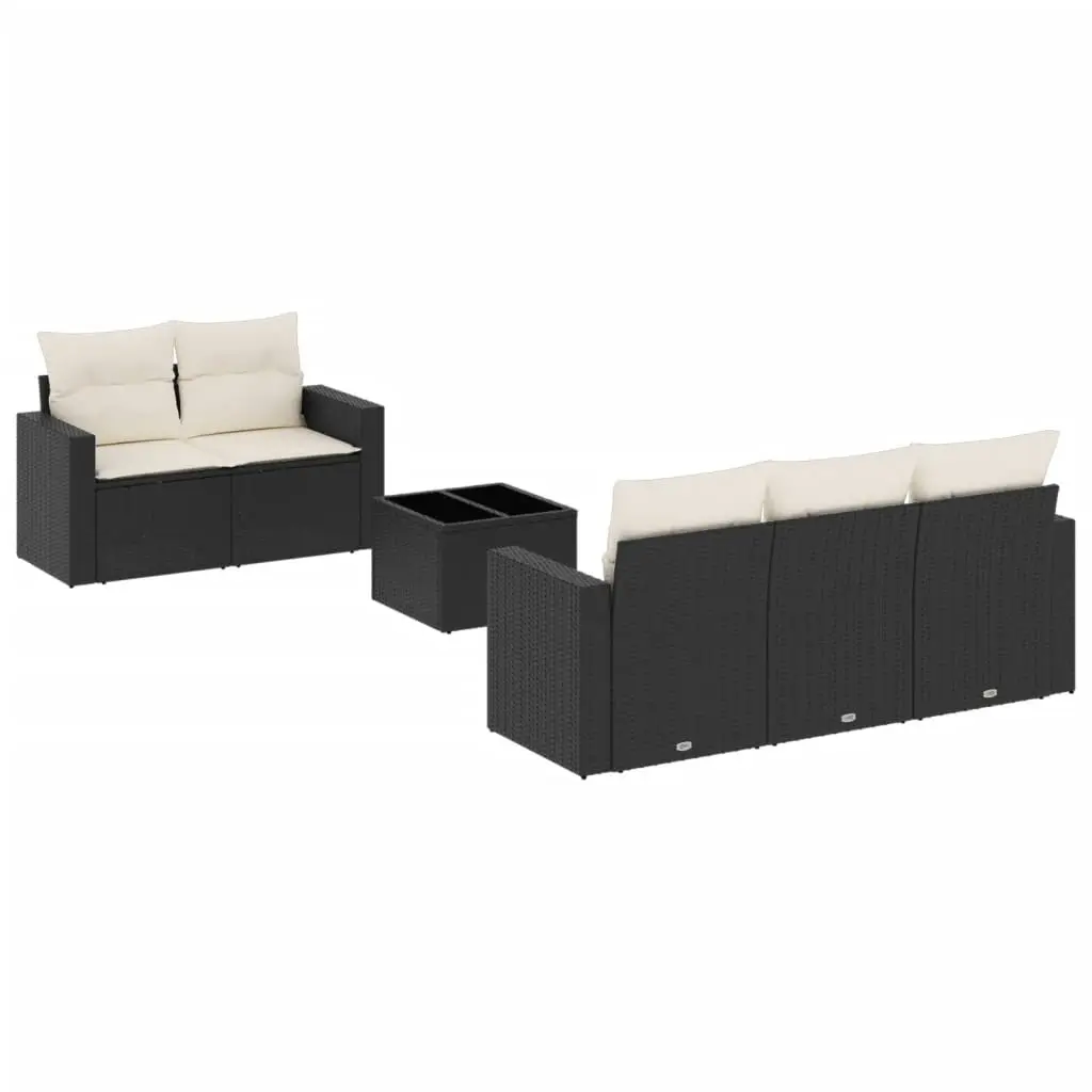 6 Piece Garden Sofa Set with Cushions Black Poly Rattan 3218686 - Furniture