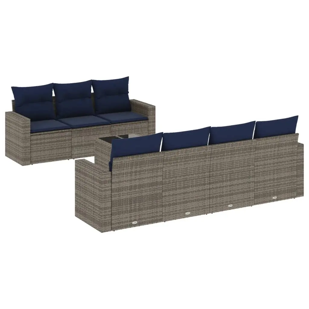 8 Piece Garden Sofa Set with Cushions Grey Poly Rattan 3218720 - Furniture