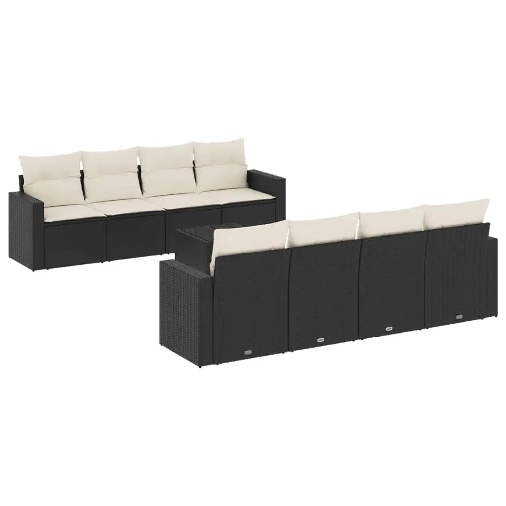 9 Piece Garden Sofa Set with Cushions Black Poly Rattan 3218736 - Furniture