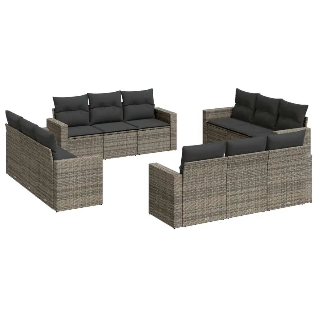 12 Piece Garden Sofa Set with Cushions Grey Poly Rattan 3218760 - Furniture