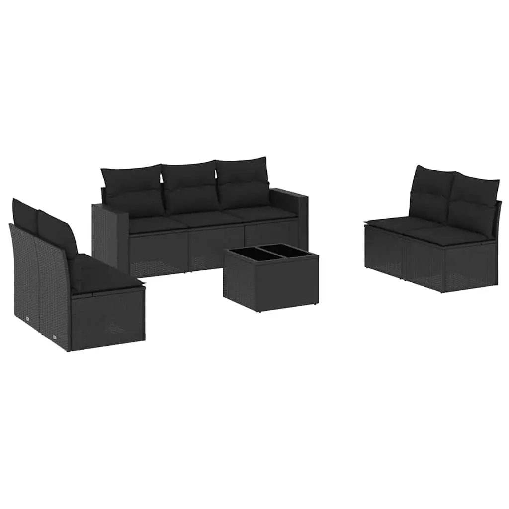 8 Piece Garden Sofa Set with Cushions Black Poly Rattan 3218825 - Furniture