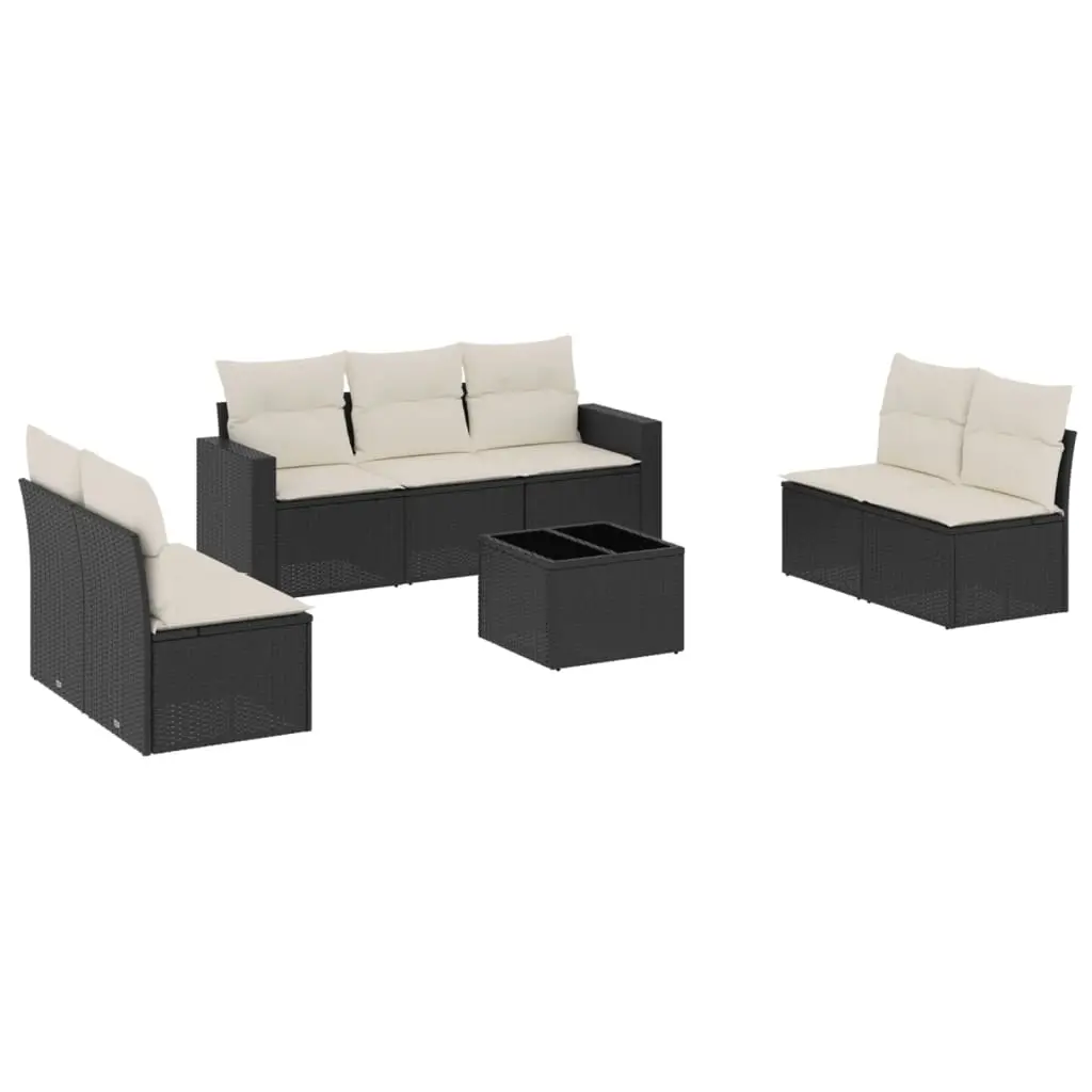 8 Piece Garden Sofa Set with Cushions Black Poly Rattan 3218826 - Furniture