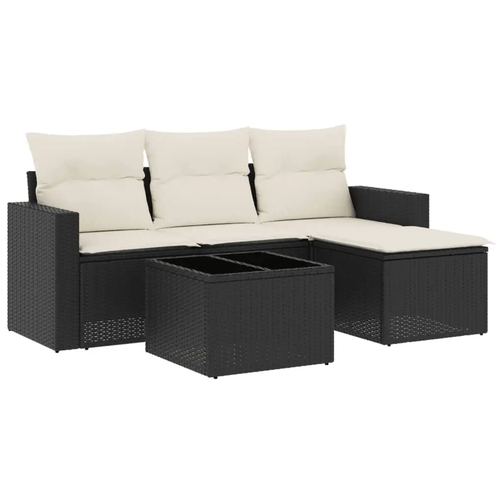 5 Piece Garden Sofa Set with Cushions Black Poly Rattan 3218866 - Furniture