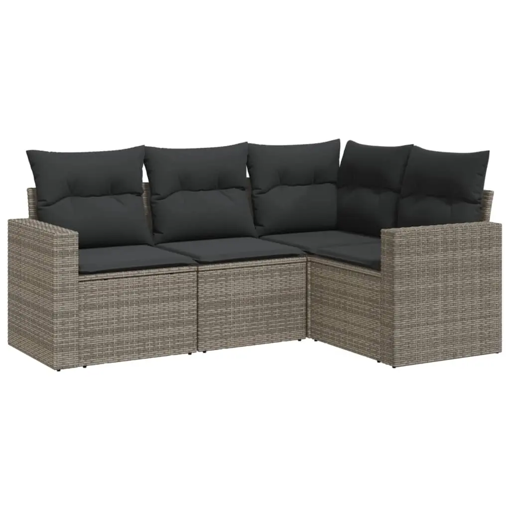 4 Piece Garden Sofa Set with Cushions Grey Poly Rattan 3218900 - Furniture