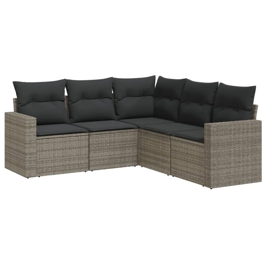 5 Piece Garden Sofa Set with Cushions Grey Poly Rattan 3218940 - Furniture