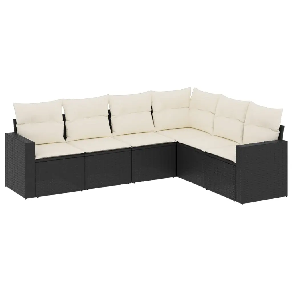 6 Piece Garden Sofa Set with Cushions Black Poly Rattan 3218996 - Furniture