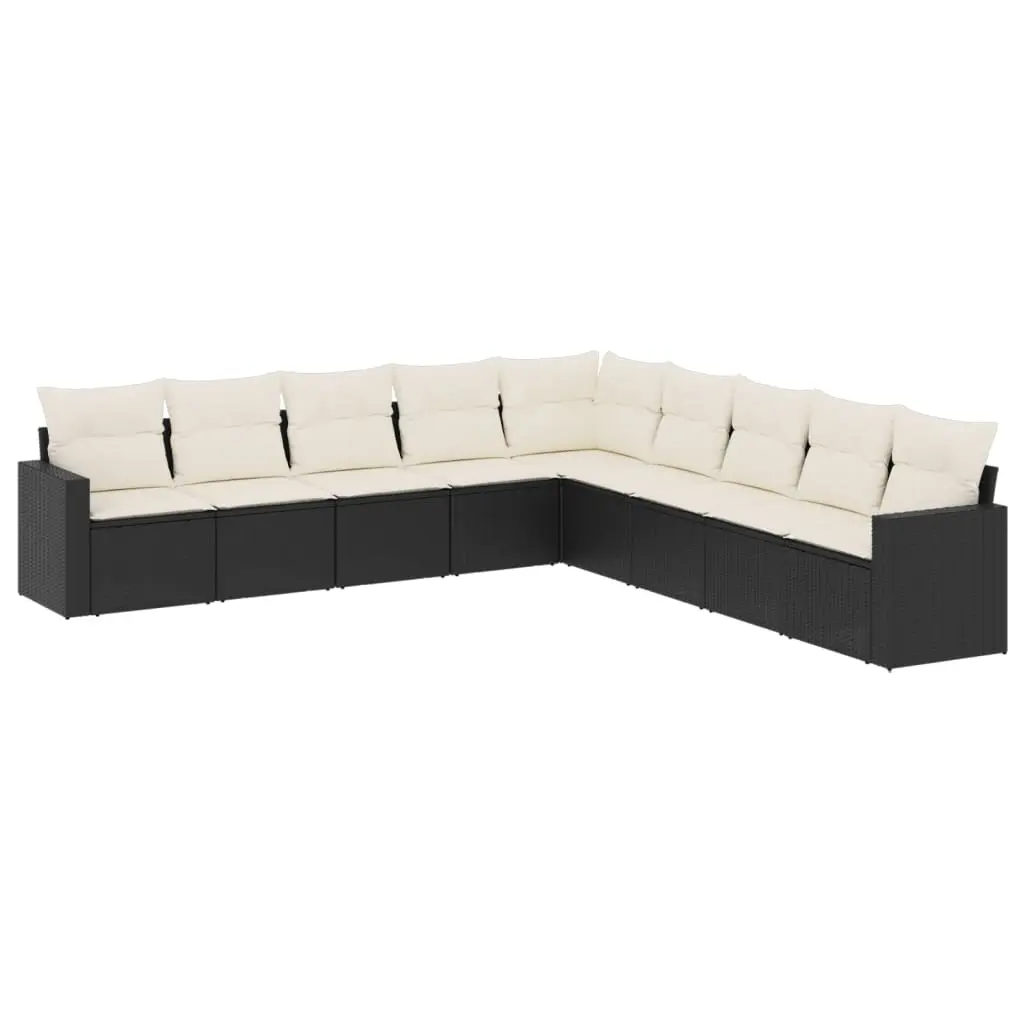 9 Piece Garden Sofa Set with Cushions Black Poly Rattan 3219076 - Furniture