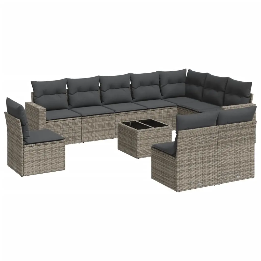 11 Piece Garden Sofa Set with Cushions Grey Poly Rattan 3219110 - Furniture