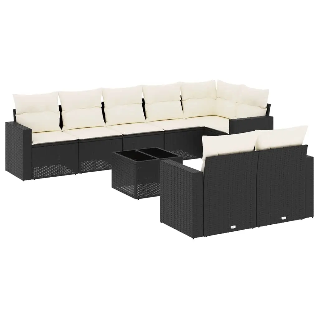 9 Piece Garden Sofa Set with Cushions Black Poly Rattan 3219216 - Furniture
