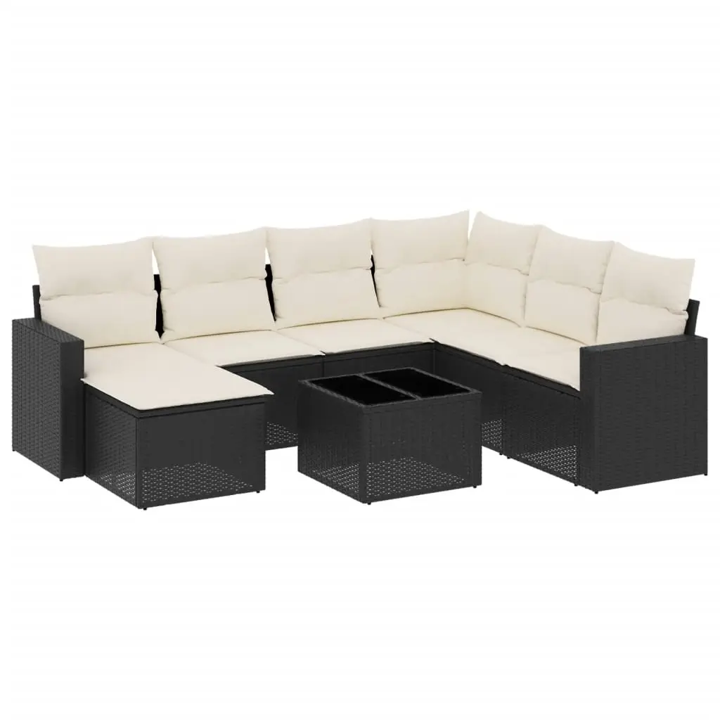 8 Piece Garden Sofa Set with Cushions Black Poly Rattan 3219296 - Furniture