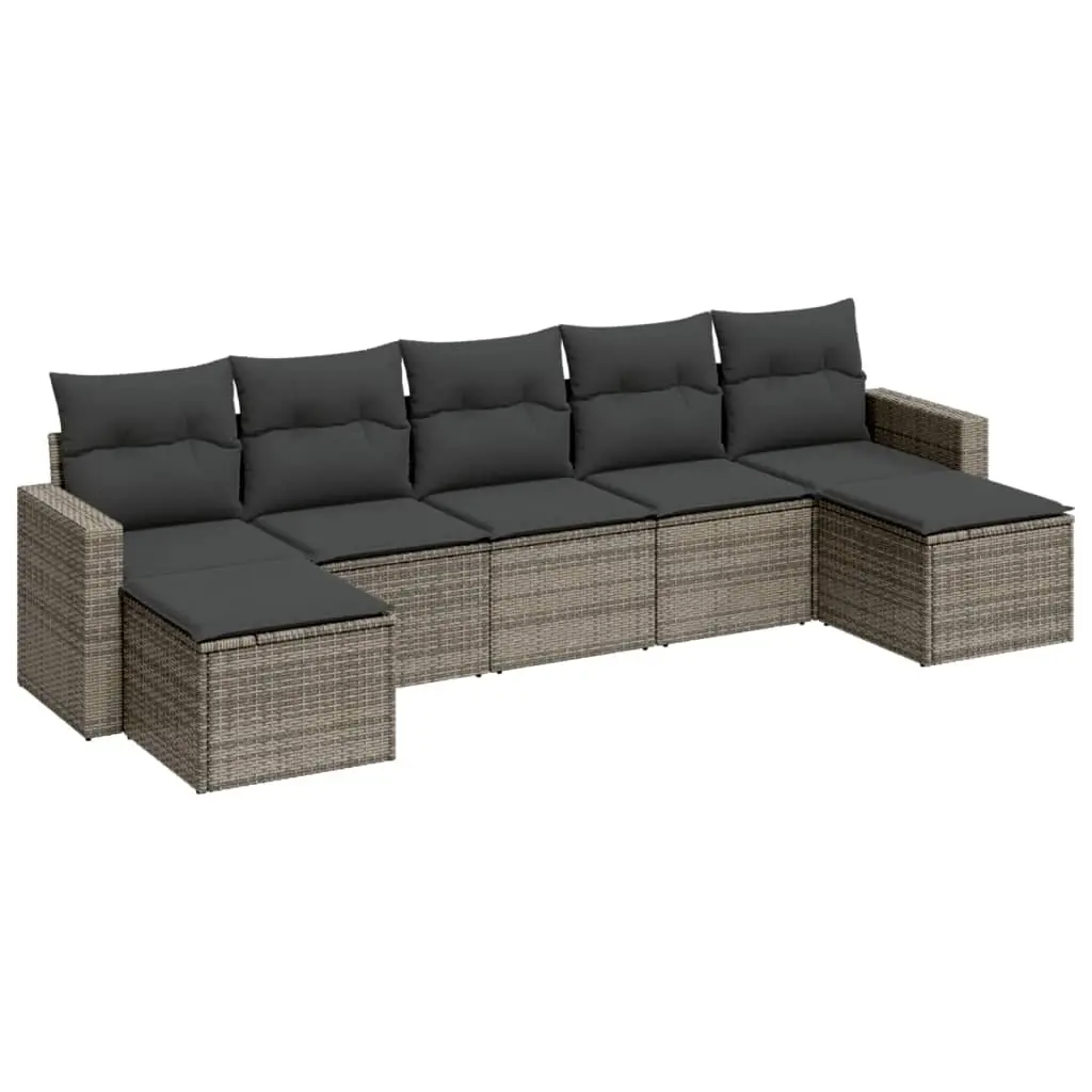 7 Piece Garden Sofa Set with Cushions Grey Poly Rattan 3219330 - Furniture